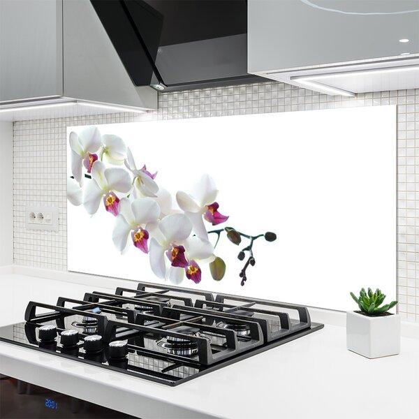 Panou sticla bucatarie Flori Floral alb