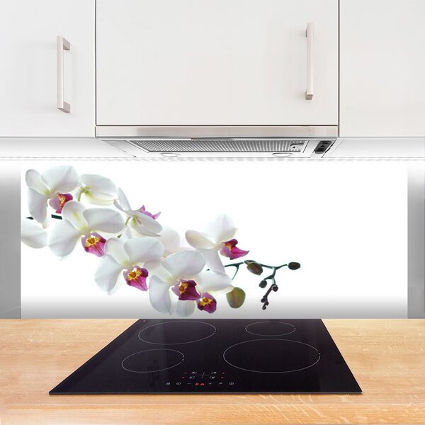 Panou sticla bucatarie Flori Floral alb