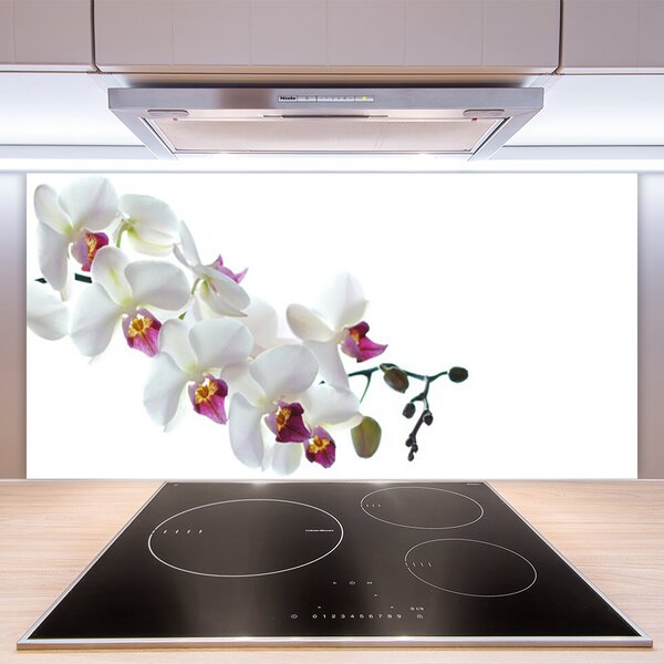 Panou sticla bucatarie Flori Floral alb
