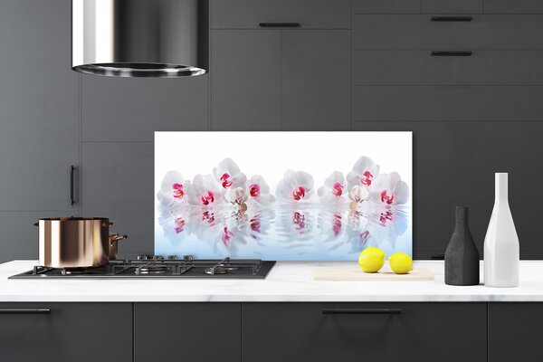 Panou sticla bucatarie Flori Art Alb Roșu
