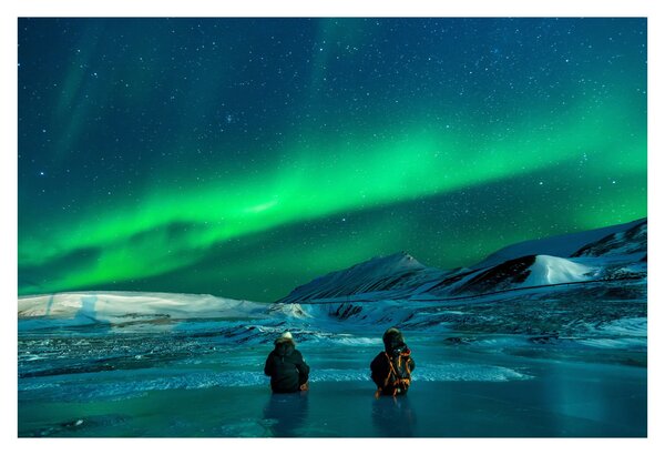 Tablou cu oameni la Aurora borealis (90x60 cm)