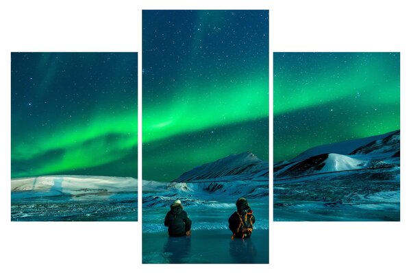 Tablou cu oameni la Aurora borealis (90x60 cm)