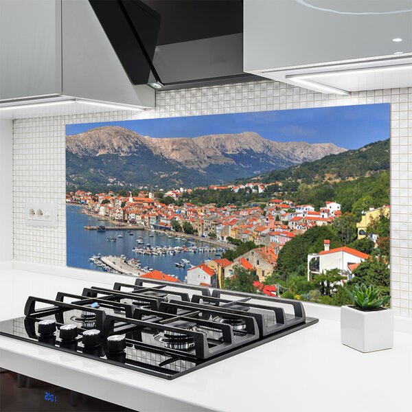 Panou sticla bucatarie Mountain City Sea Peisaj Multi