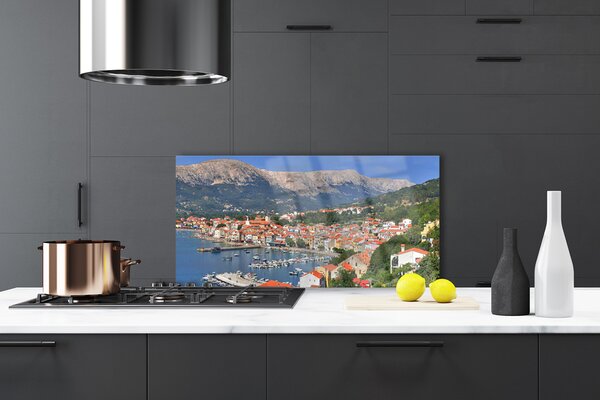 Panou sticla bucatarie Mountain City Sea Peisaj Multi