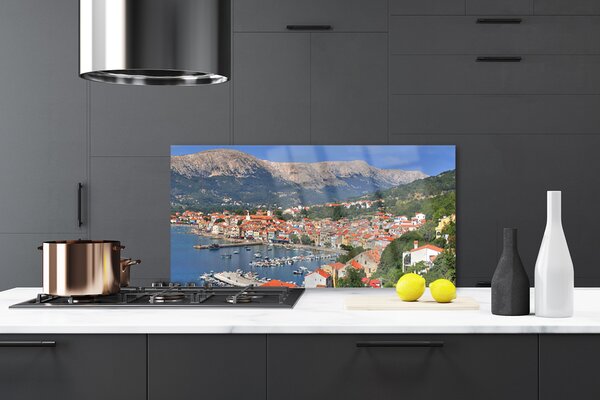 Panou sticla bucatarie Mountain City Sea Peisaj Multi