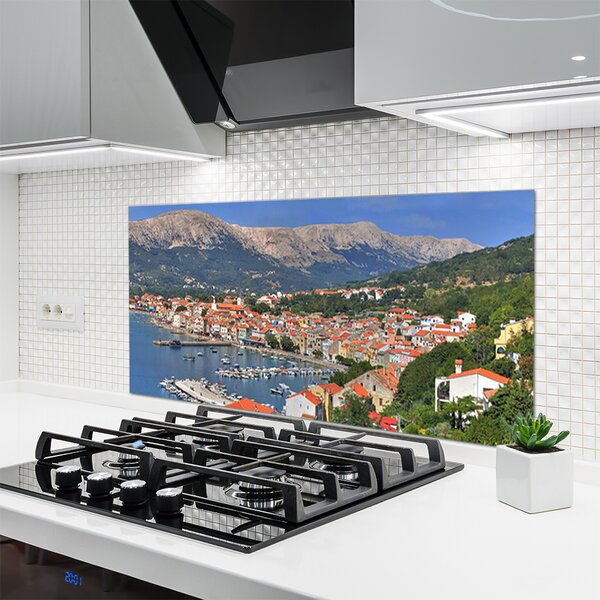 Panou sticla bucatarie Mountain City Sea Peisaj Multi