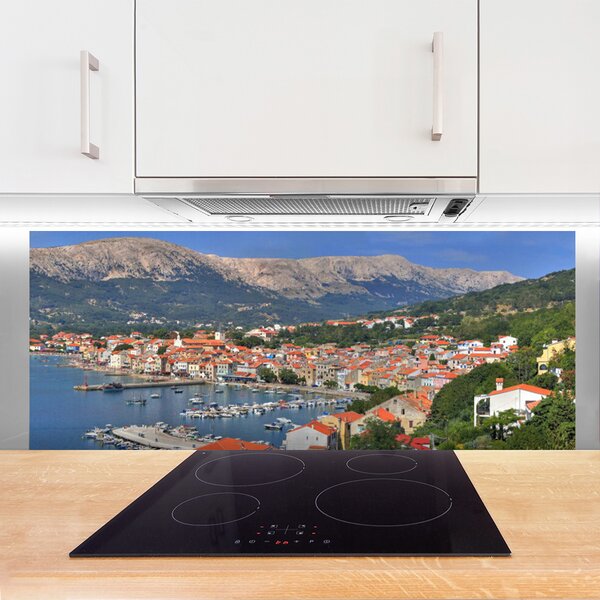 Panou sticla bucatarie Mountain City Sea Peisaj Multi