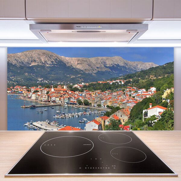 Panou sticla bucatarie Mountain City Sea Peisaj Multi