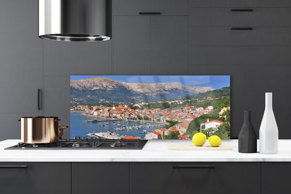 Panou sticla bucatarie Mountain City Sea Peisaj Multi