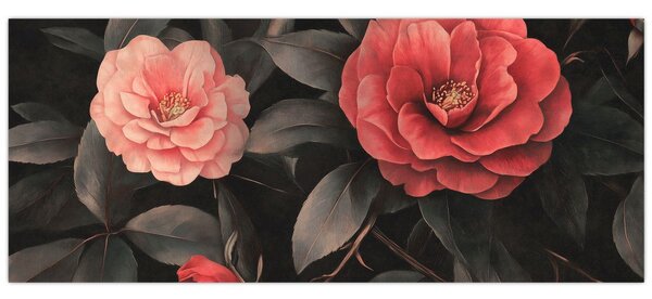 Tablou - Flori roșii pe fundal întunecat (120x50 cm)