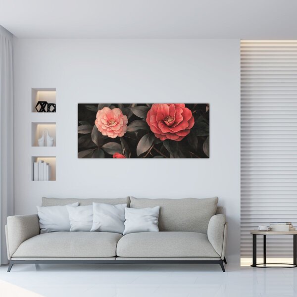 Tablou - Flori roșii pe fundal întunecat (120x50 cm)