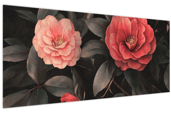 Tablou - Flori roșii pe fundal întunecat (120x50 cm)