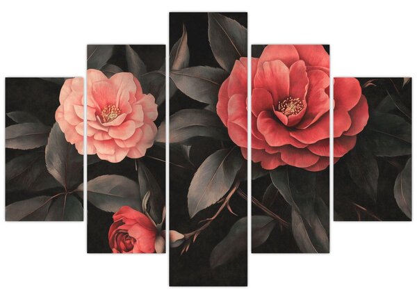 Tablou - Flori roșii pe fundal întunecat (150x105 cm)