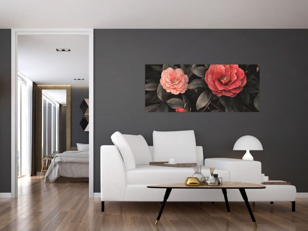 Tablou - Flori roșii pe fundal întunecat (120x50 cm)
