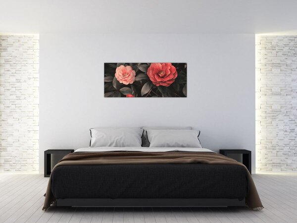 Tablou - Flori roșii pe fundal întunecat (120x50 cm)