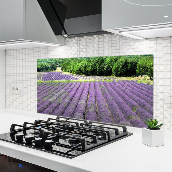 Panou sticla bucatarie Meadow Flori Natura Verde Violet