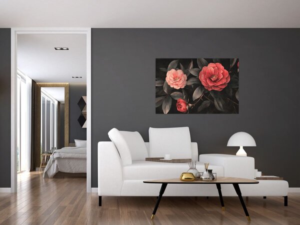 Tablou - Flori roșii pe fundal întunecat (90x60 cm)