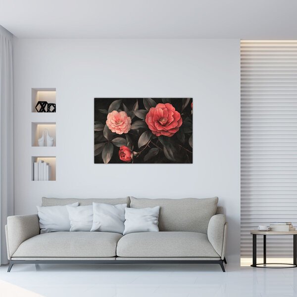 Tablou - Flori roșii pe fundal întunecat (90x60 cm)