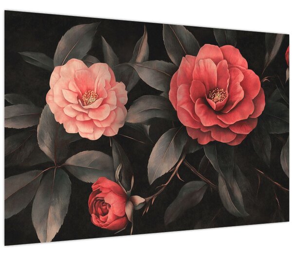 Tablou - Flori roșii pe fundal întunecat (90x60 cm)