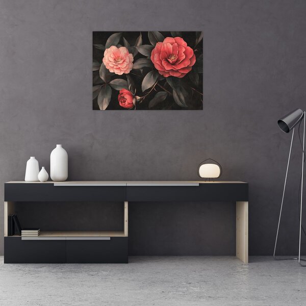 Tablou - Flori roșii pe fundal întunecat (70x50 cm)