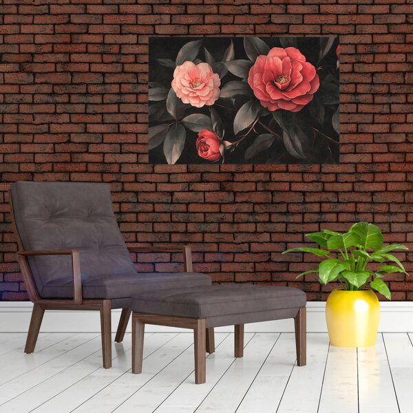 Tablou - Flori roșii pe fundal întunecat (90x60 cm)