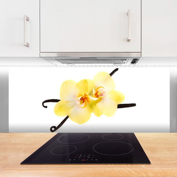 Panou sticla bucatarie Flori Floral Alb Galben Maro