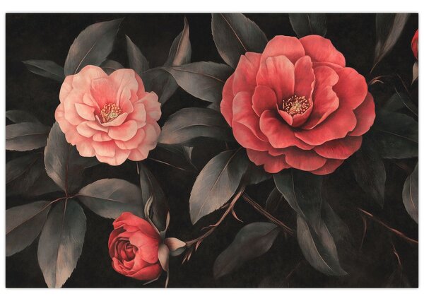Tablou - Flori roșii pe fundal întunecat (90x60 cm)