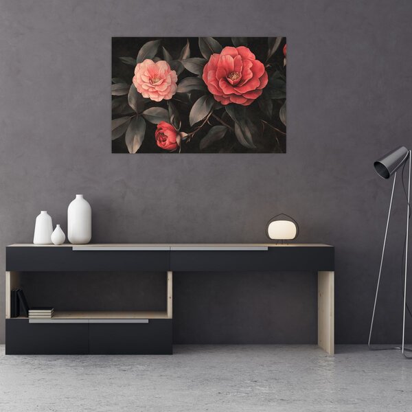 Tablou - Flori roșii pe fundal întunecat (90x60 cm)