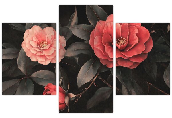 Tablou - Flori roșii pe fundal întunecat (90x60 cm)