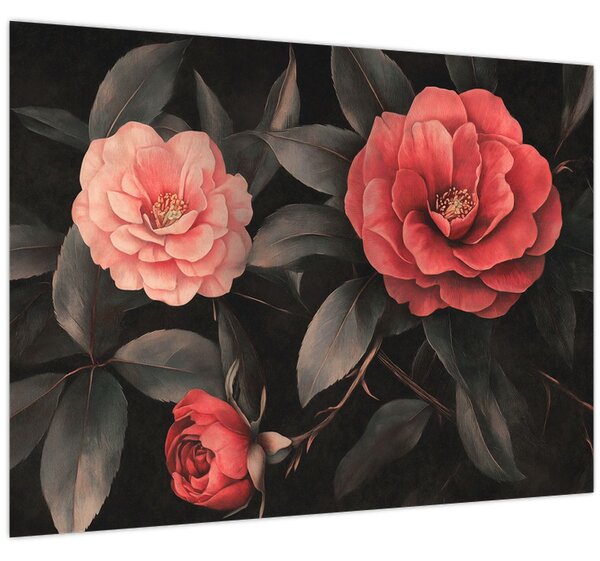 Tablou - Flori roșii pe fundal întunecat (70x50 cm)