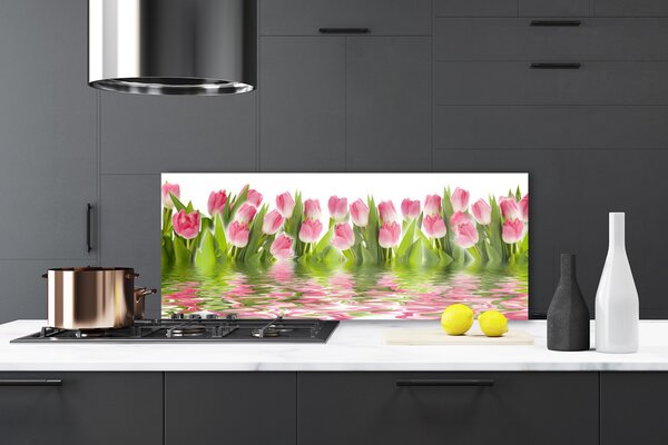 Panou sticla bucatarie Lalele Floral Roz Verde
