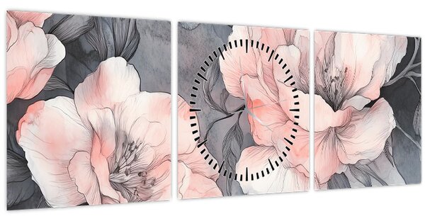 Tablou - Schiță de flori (cu ceas) (90x30 cm)