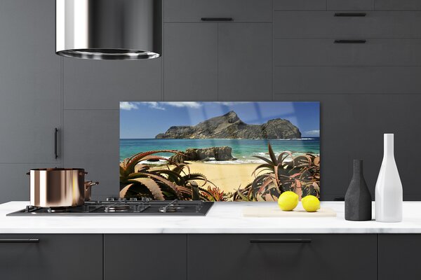 Panou sticla bucatarie Sea Rocks Beach Peisaj Maro Albastru Gri