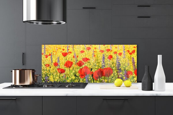 Panou sticla bucatarie Flori Floral Roșu Violet