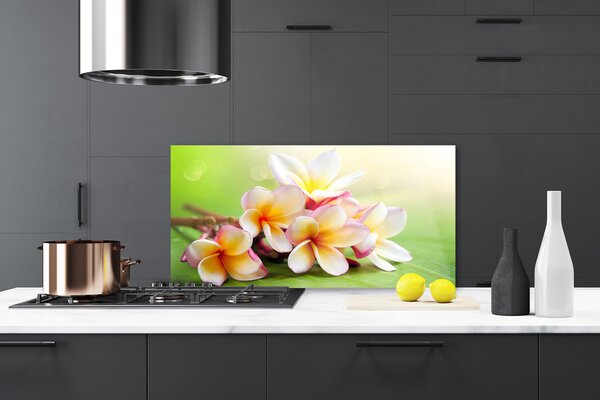 Panou sticla bucatarie Flori Floral Roșu Alb Galben