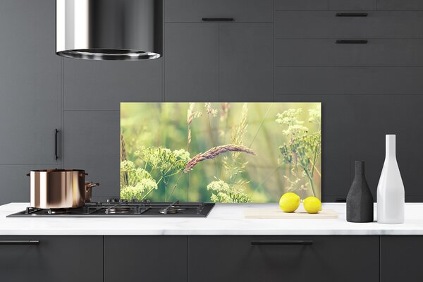 Panou sticla bucatarie Plante sălbatice Floral Alb Verde Brun