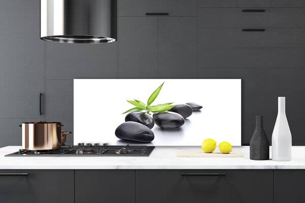 Panou sticla bucatarie Pietre Art negru