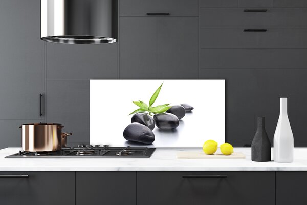 Panou sticla bucatarie Pietre Art negru