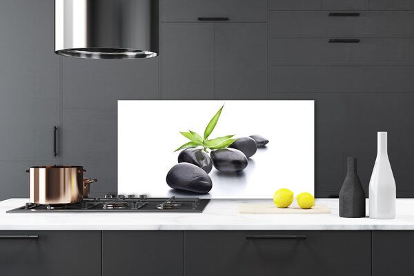 Panou sticla bucatarie Pietre Art negru