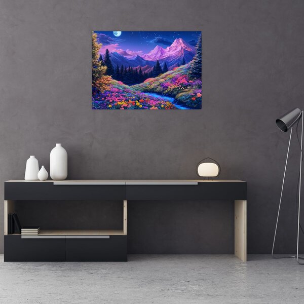 Tablou - Peisaj violet la lună plină (70x50 cm)