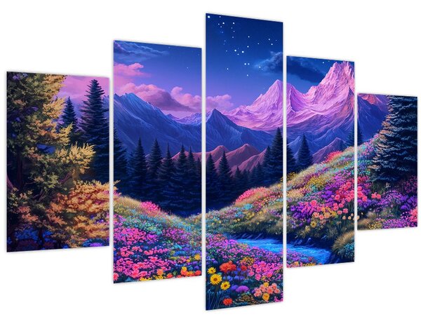 Tablou - Peisaj violet la lună plină (150x105 cm)
