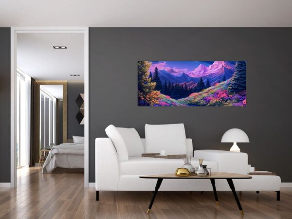 Tablou - Peisaj violet la lună plină (120x50 cm)