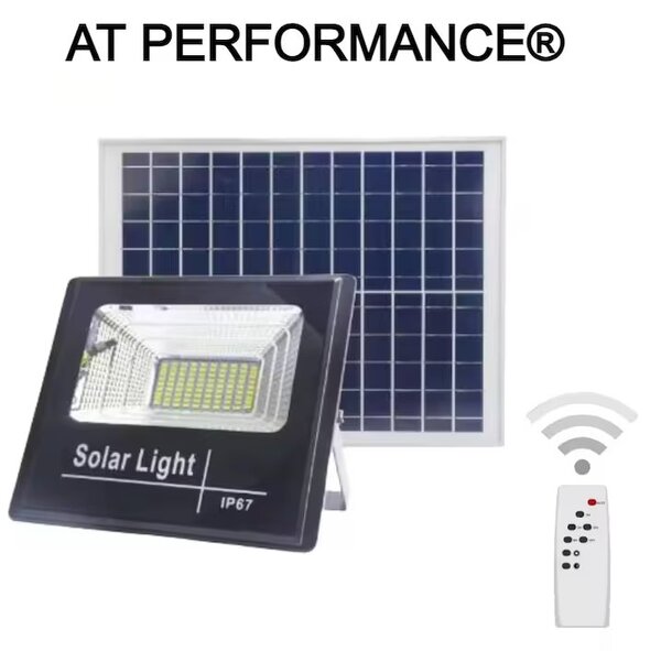 Proiector LED/Lampa solara de exterior AT PERFORMANCE®, Rezistent la Apa IP66, cu Panou Solar, 220 LED SMD, 100W, Senzor de lumina, Timer, cu Telecoma
