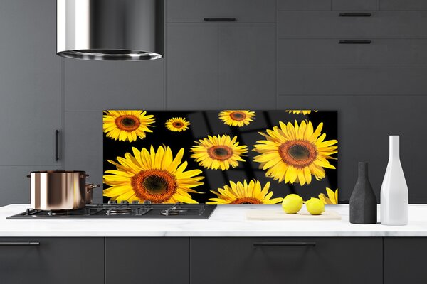 Panou sticla bucatarie Floarea soarelui Floral Brown Galben