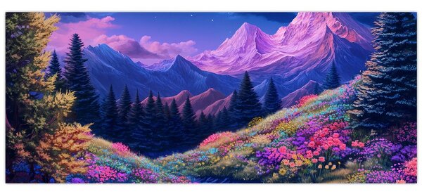 Tablou - Peisaj violet la lună plină (120x50 cm)