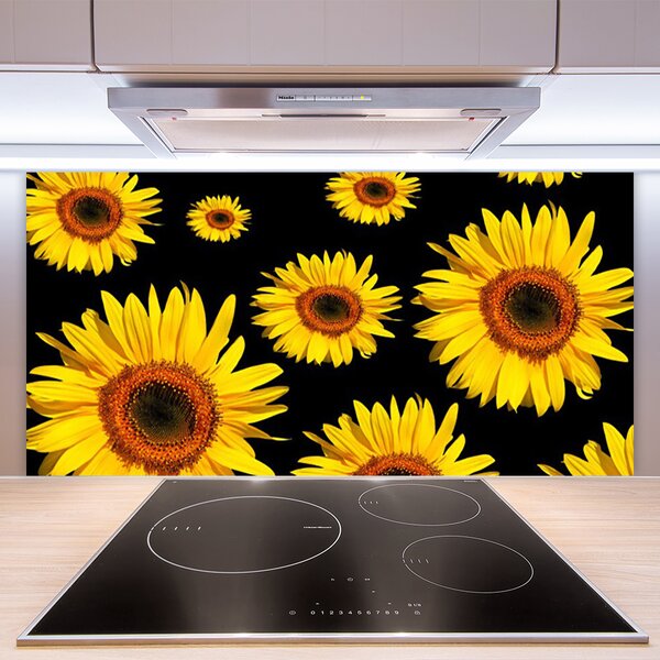 Panou sticla bucatarie Floarea soarelui Floral Brown Galben