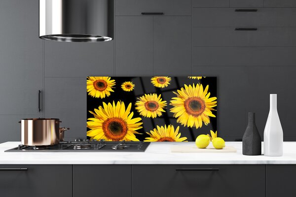 Panou sticla bucatarie Floarea soarelui Floral Brown Galben