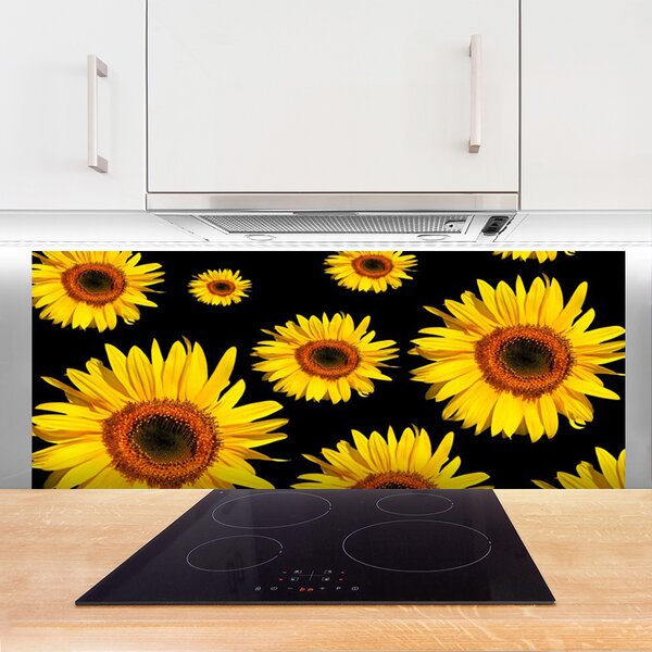 Panou sticla bucatarie Floarea soarelui Floral Brown Galben
