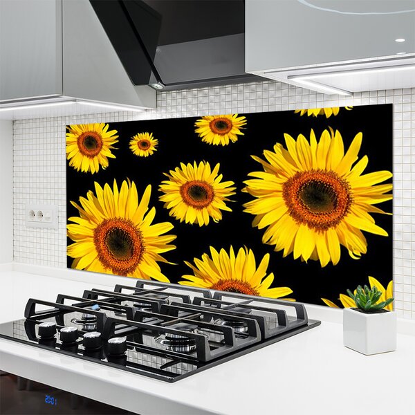 Panou sticla bucatarie Floarea soarelui Floral Brown Galben