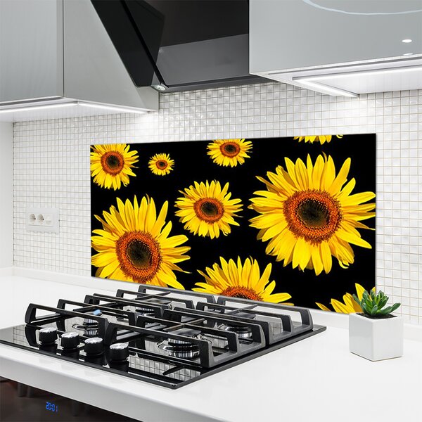 Panou sticla bucatarie Floarea soarelui Floral Brown Galben